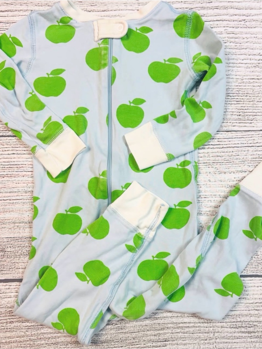 The Beaufort Bonnet Company Baby Blue Pajama Set with Green Apple Print